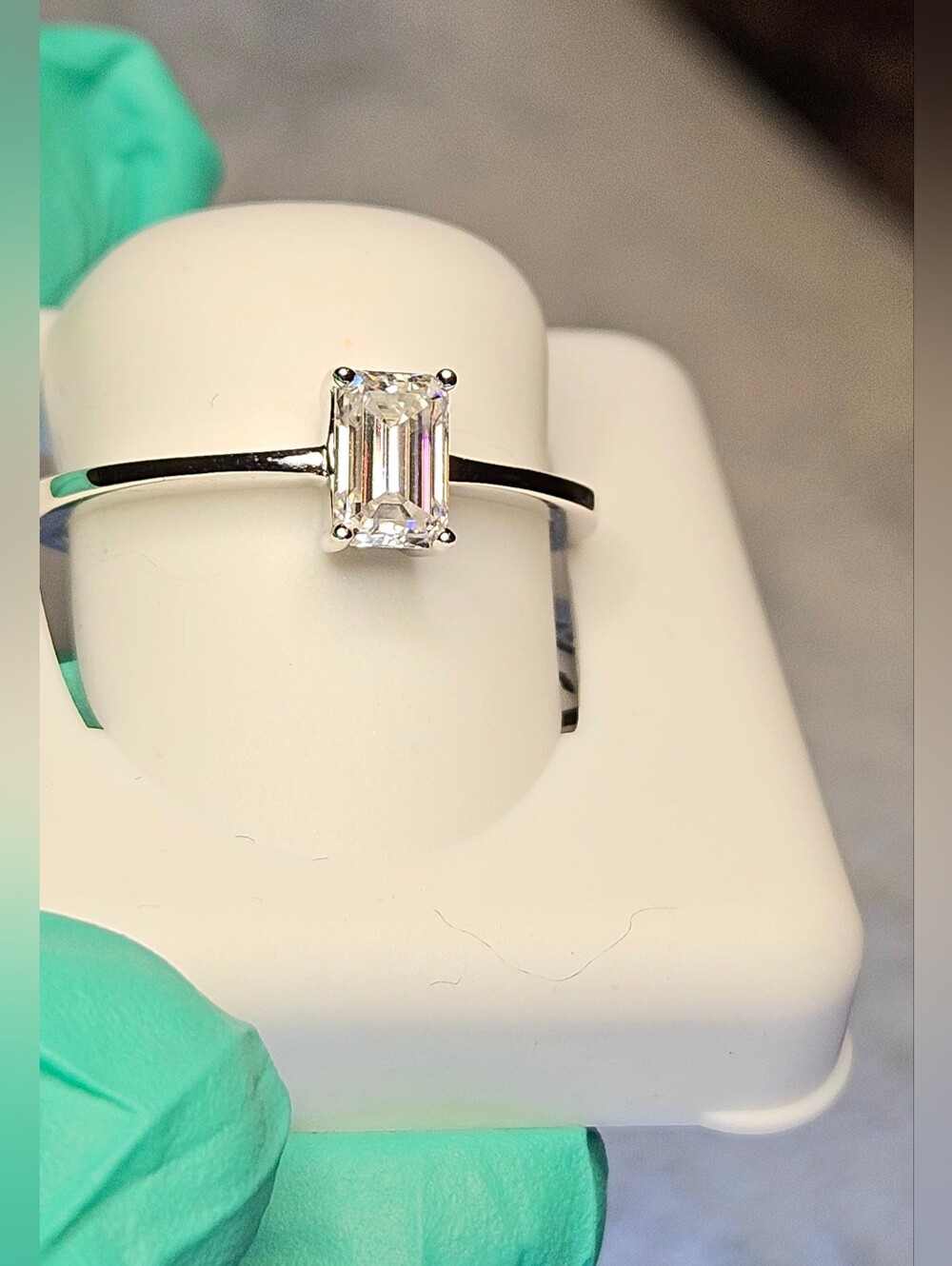 NWT Moissanite Emerald Cut Solitaire Ring 925 Sterling Silver 0.75 CTW Size 8